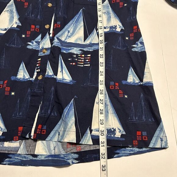 Harbor Bay Button Down Shirt with Sailboats Men's XLT Navy Blue Vacation Beach - Picture 7 of 7